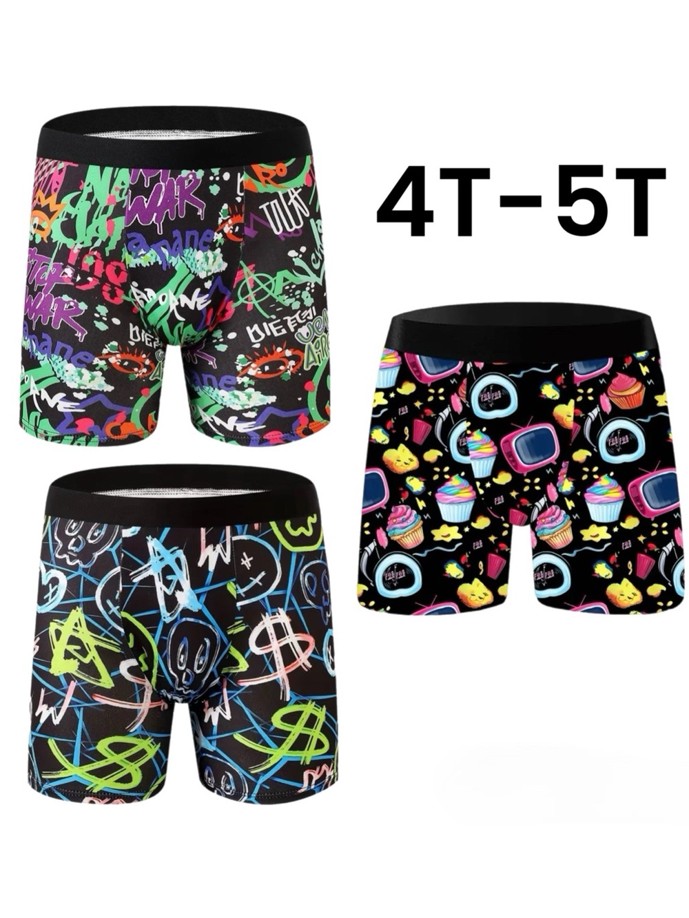 (3) Boys Graffiti Print Boxer Briefs